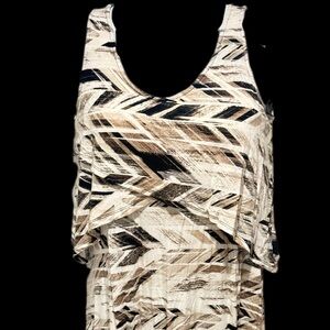 Style & Co Double Layer Sleeveless Black Cream Tan & Brown Dress Size M Stretch